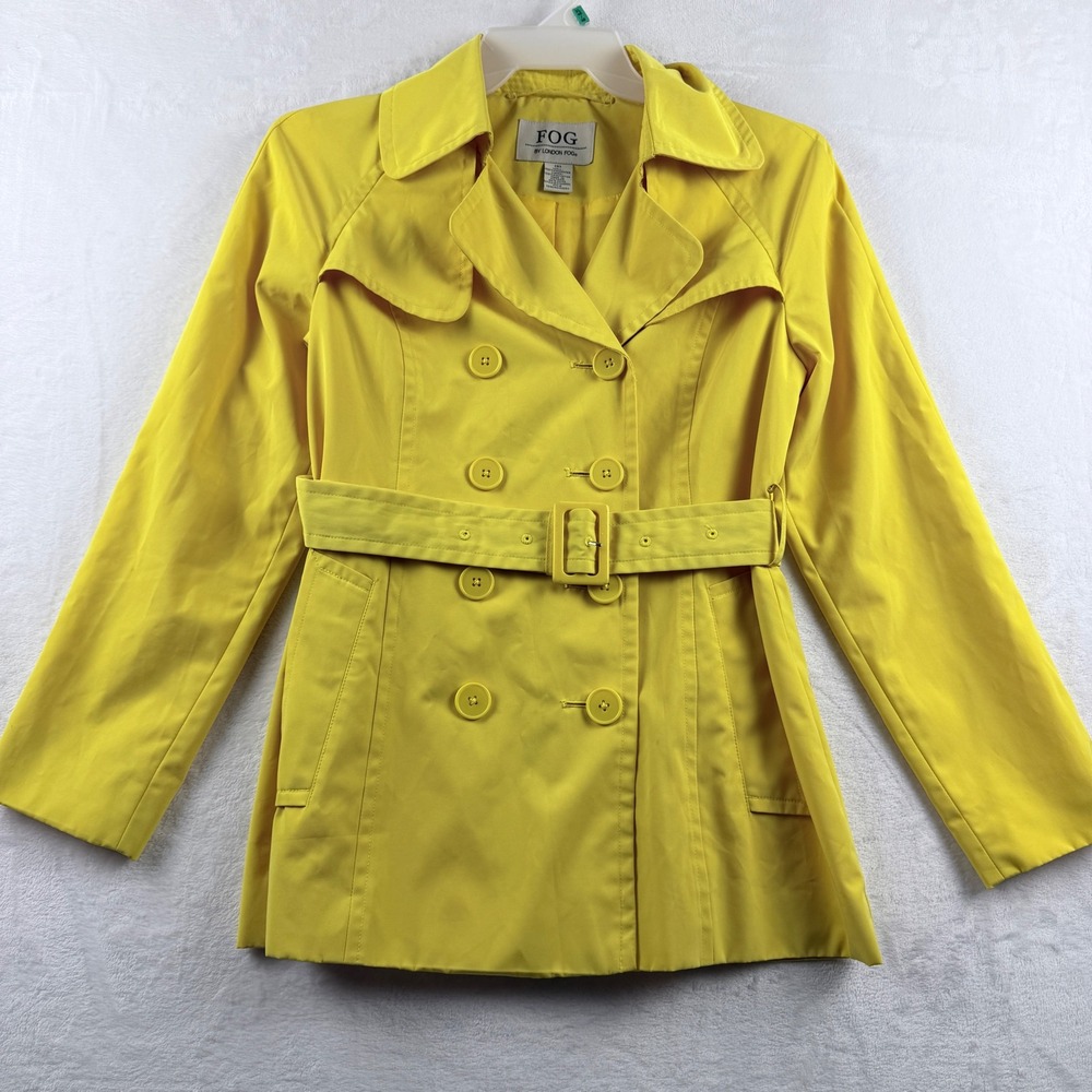 Fog by London Fog Trench Coat Yellow Double Breasted Belted Size S